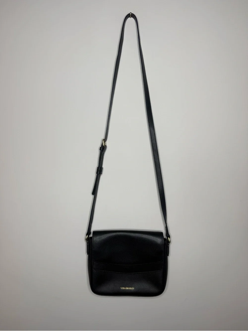 Vera Bradley Black Pebbled Leather Crossbody with Gold Logo